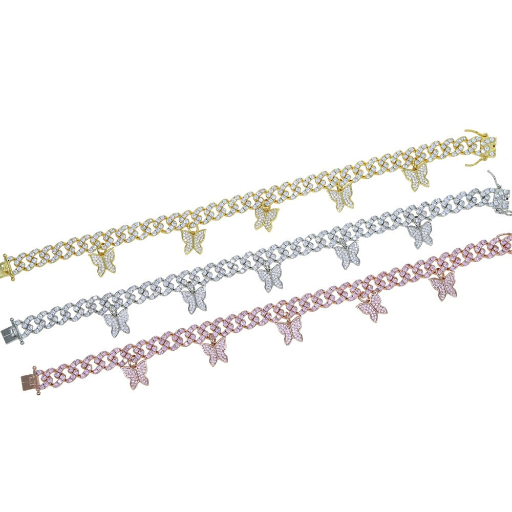 8mm Iced Butterfly Cuban Chain Bracelet