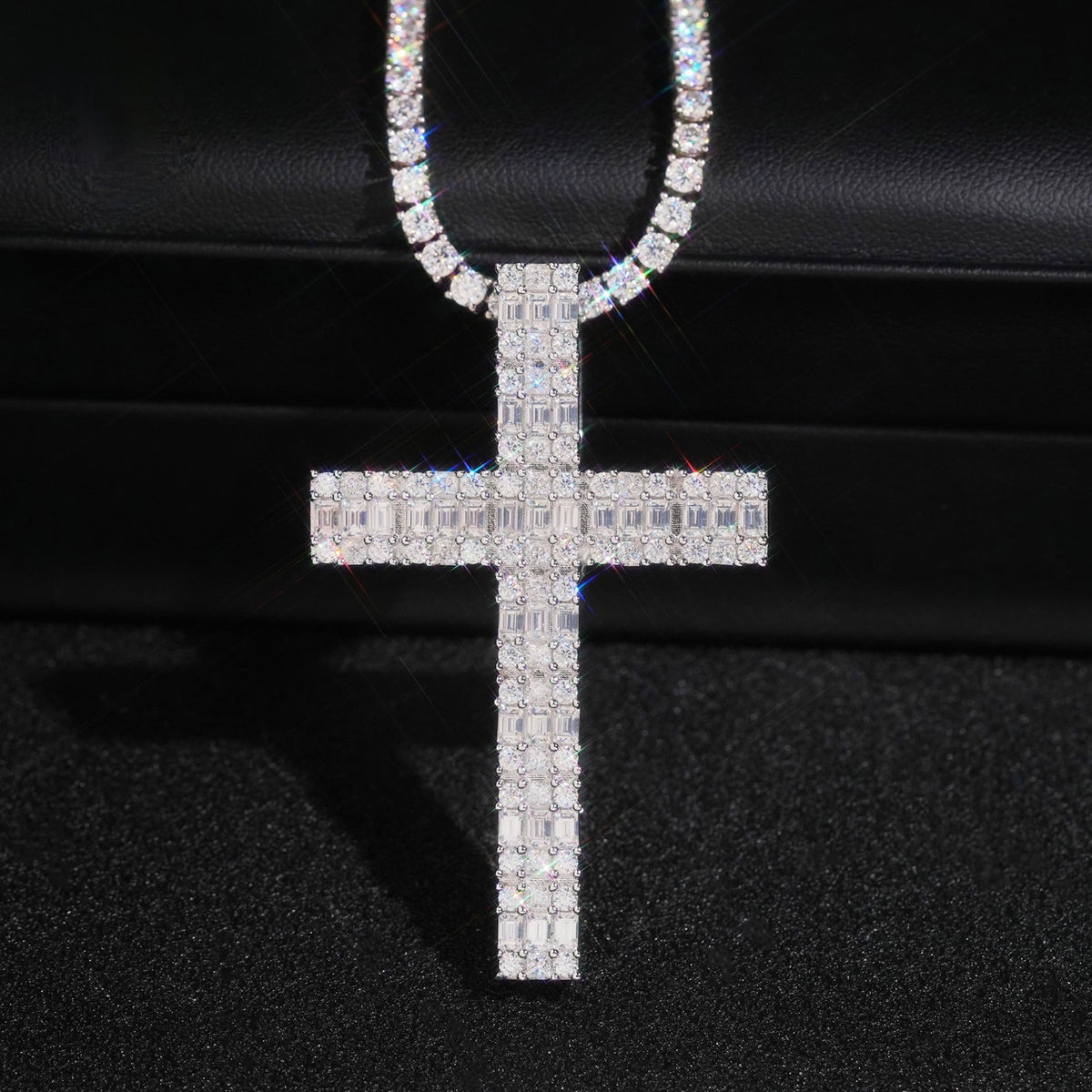 Iced Moissanite Cross Pendant – 925 Sterling Silver