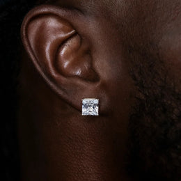 8mm Princess Cut Moissanite Stud Earrings in White Gold