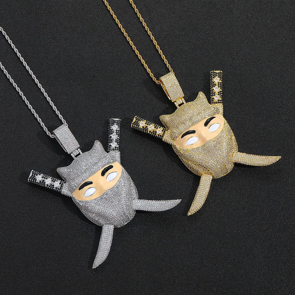 Iced Ninja Assassin Pendant – CZ Diamond Look, Hip Hop Jewelry- Miles Jewellery
