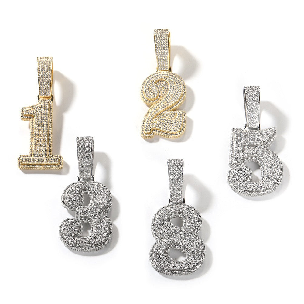 Iced Out Initial Number Pendant- Miles Jewellery
