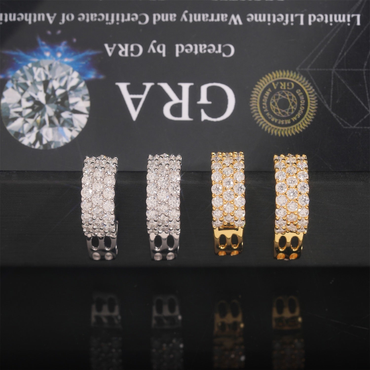 Iced Moissanite Huggie Hoop Earrings 3 Row - 925 Sterling Silver — product image 7