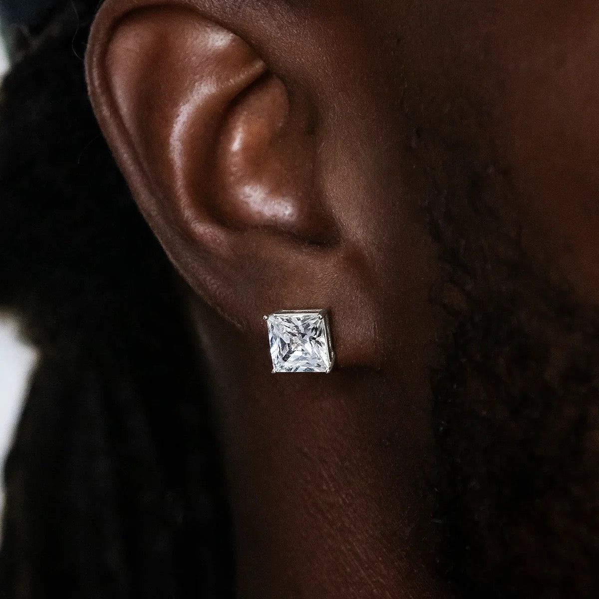 8mm Princess Cut Moissanite Stud Earrings in White Gold