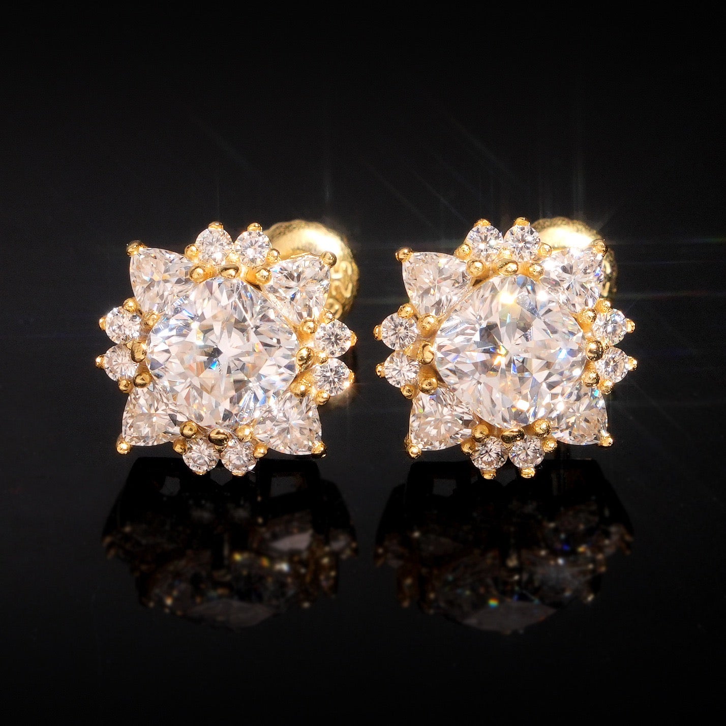 Moissanite Center Stone Flower Stud Earrings Screw Back - 925 Sterling Silver — product image 3