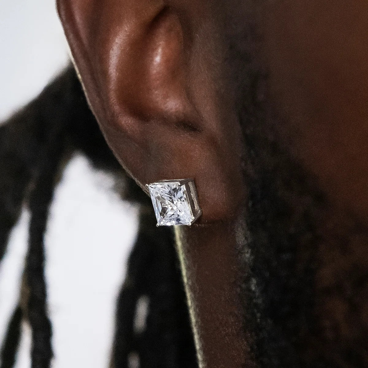 8mm Princess Cut Moissanite Stud Earrings in White Gold