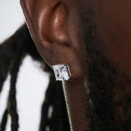 8mm Princess Cut Moissanite Stud Earrings in White Gold