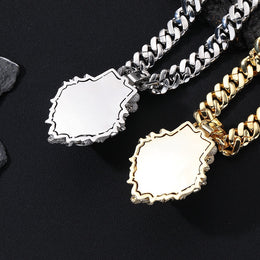 Two chains with pendant tags on a black background