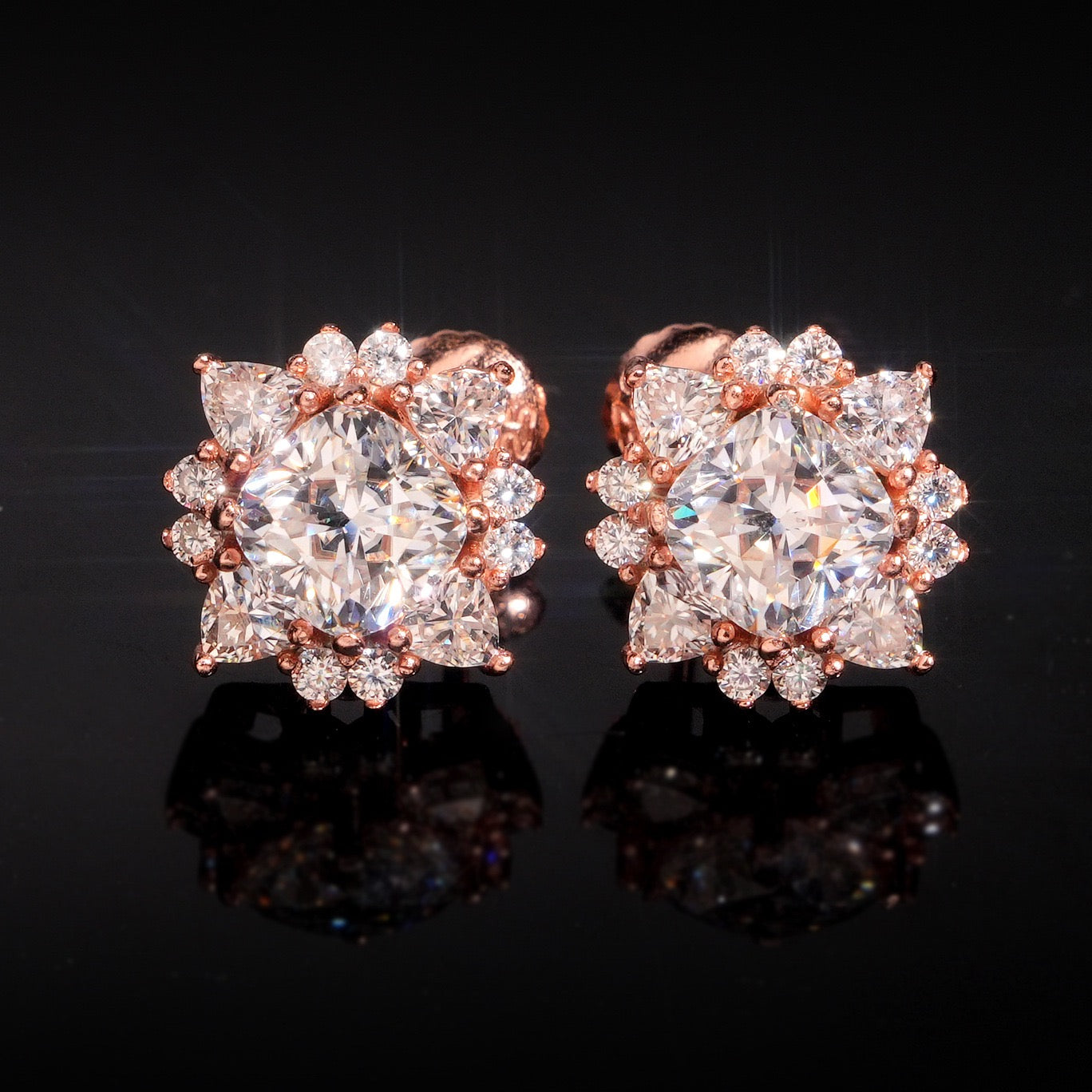 Moissanite Center Stone Flower Stud Earrings Screw Back - 925 Sterling Silver — product image 4