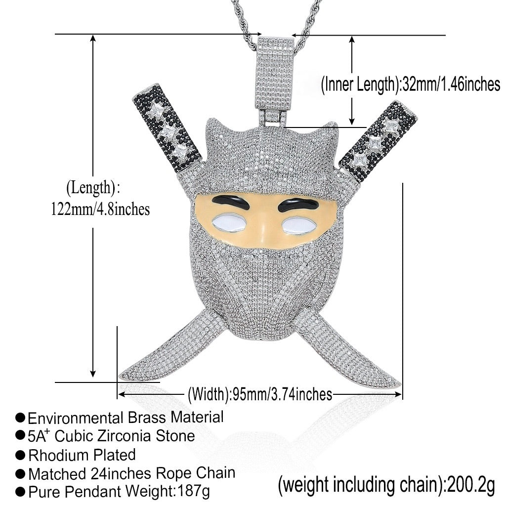 Iced Ninja Assassin Pendant – CZ Diamond Look, Hip Hop Jewelry- Miles Jewellery