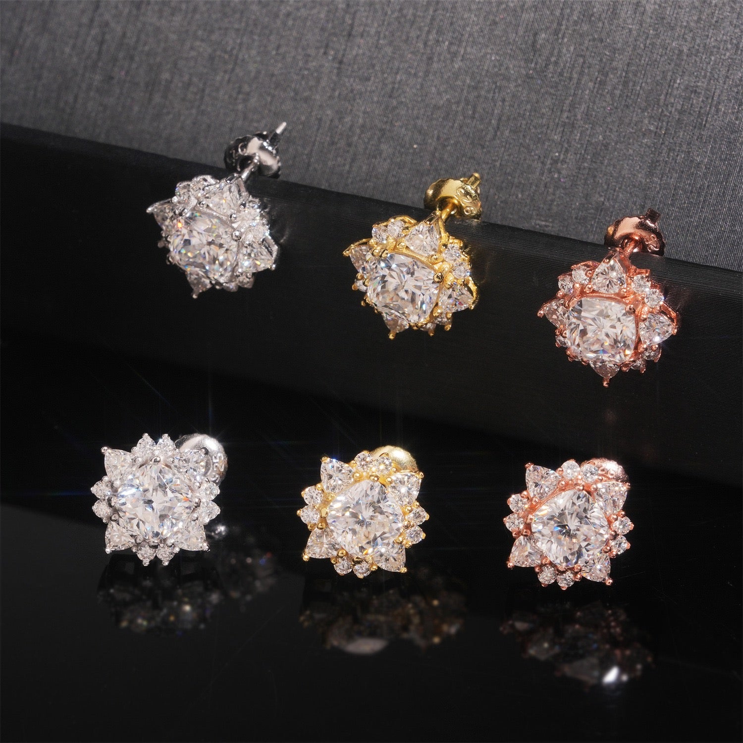 Moissanite Center Stone Flower Stud Earrings Screw Back - 925 Sterling Silver — product image 8