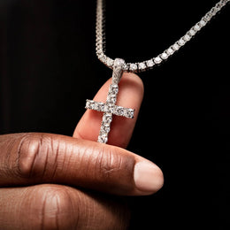 Iced Out 3mm Moissanite Cross Pendant 925 Sterling Silver with 4mm Tennis Chain
