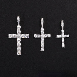Iced moissanite cross pendant size view