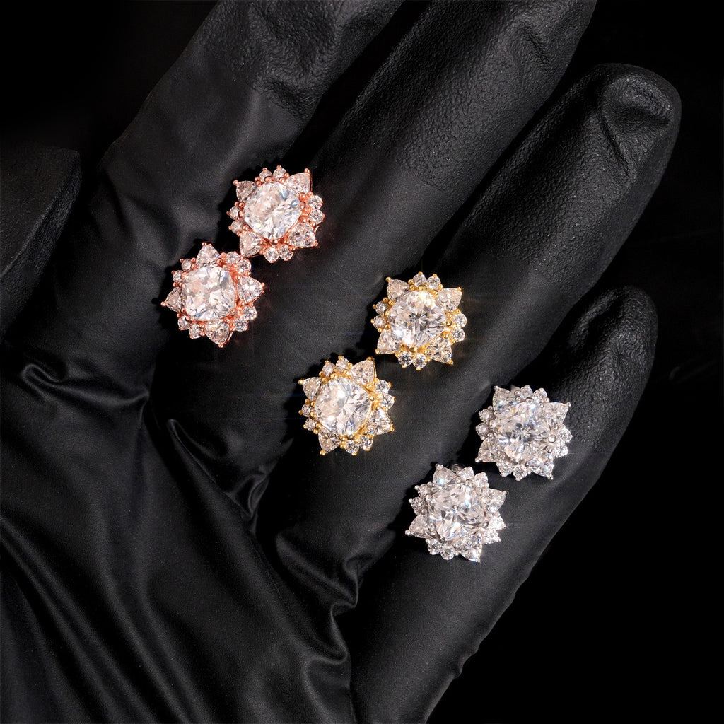 Moissanite Center Stone Flower Stud Earrings Screw Back - 925 Sterling Silver