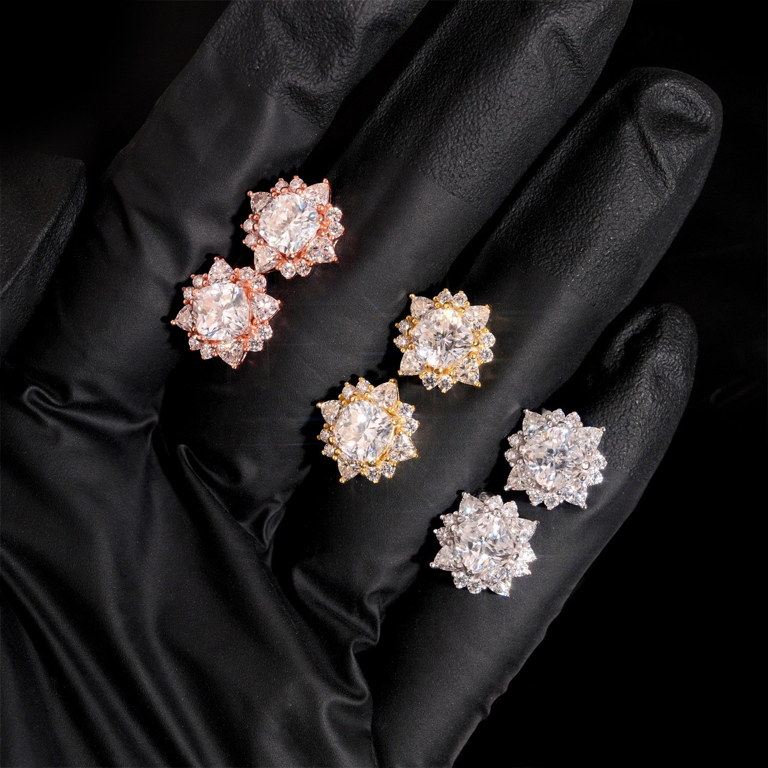 Moissanite Center Stone Flower Stud Earrings Screw Back - 925 Sterling Silver — product image 6