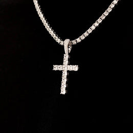 Iced Out 4mm Moissanite Cross Pendant 925 Sterling Silver with 4mm Tennis Chain