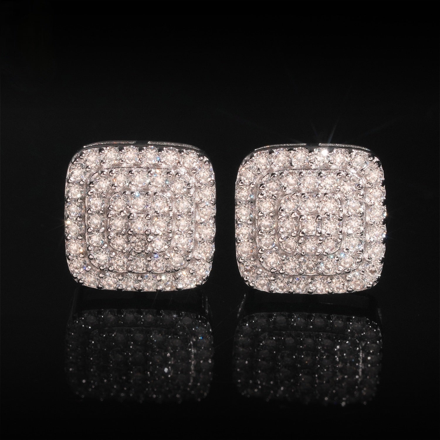 Pavé Moissanite Square Stud Earrings Screw Back - 925 Sterling Silver — product image 2