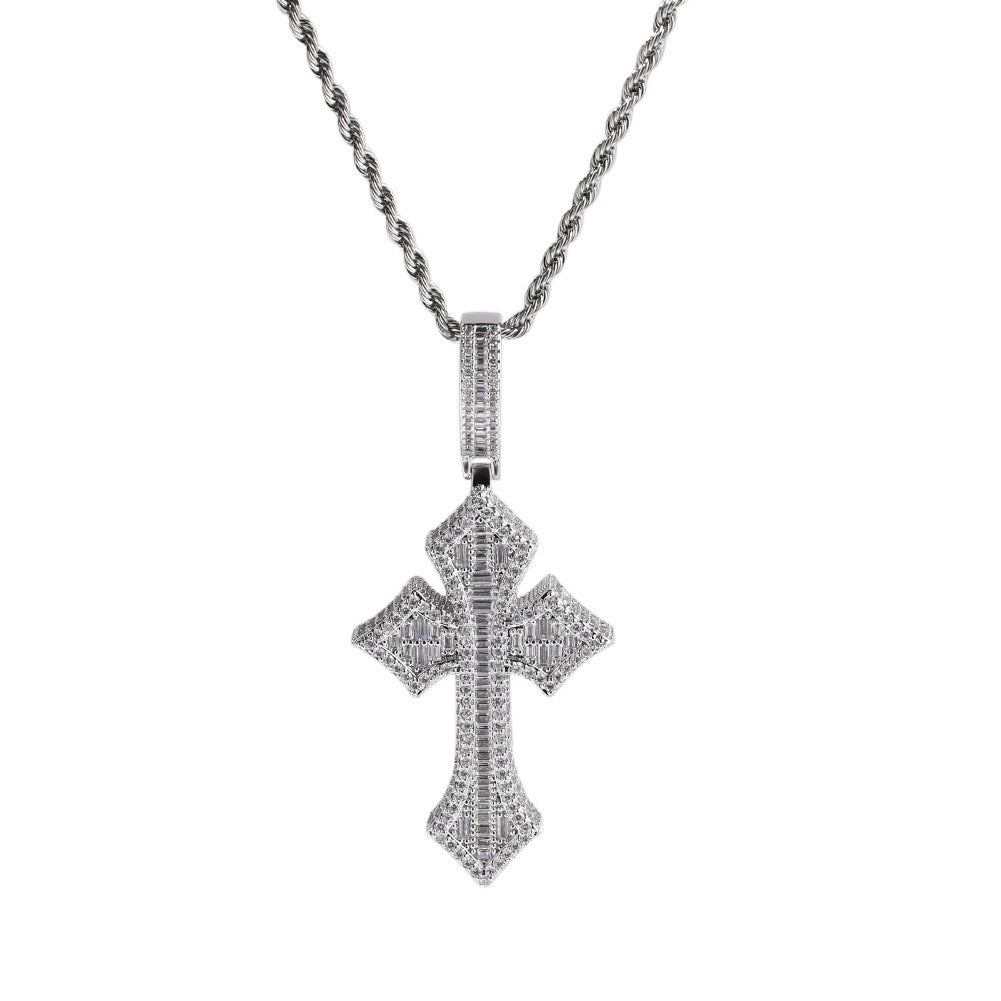 Iced Cross Pendant with Baguette Zircon Stones — product image 2