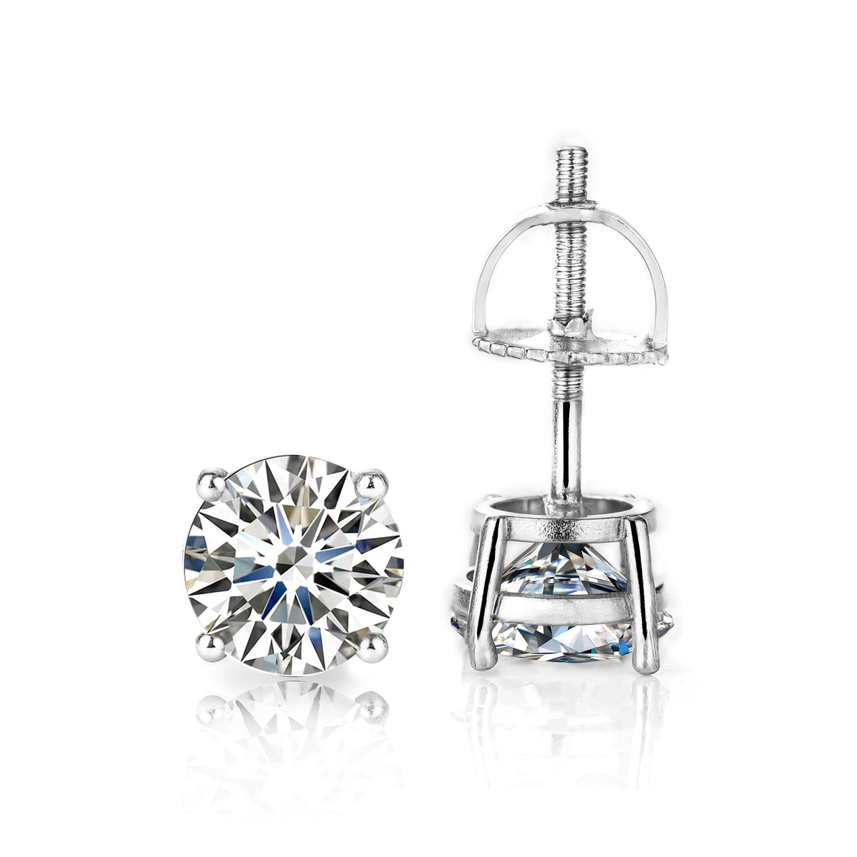 6mm Round Cut VVS Moissanite Stud Earrings – 925 Sterling Silver