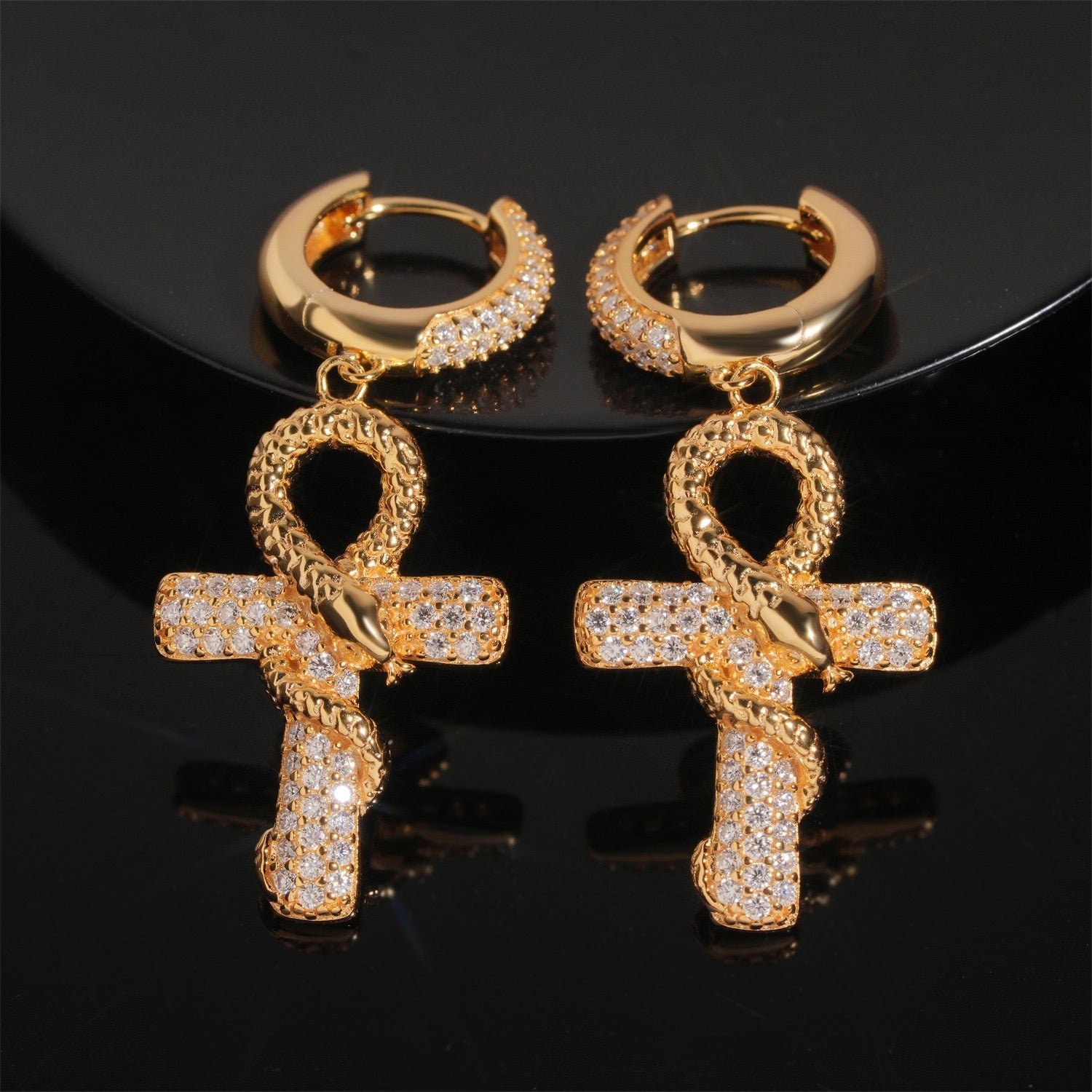 Iced Ankh Cross Moissanite Drop Earrings - 925 Sterling Silver — product image 2