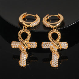 Iced Ankh Cross Moissanite Drop Earrings - 925 Sterling Silver — product image 2