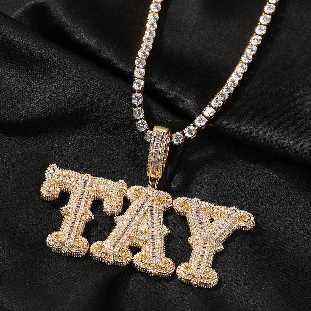 Custom Baguette Zircon Letter Pendant