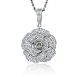 Iced Rose Flower Pendant – CZ Diamond Look, Gold/Silver/Rose Gold- Miles Jewellery