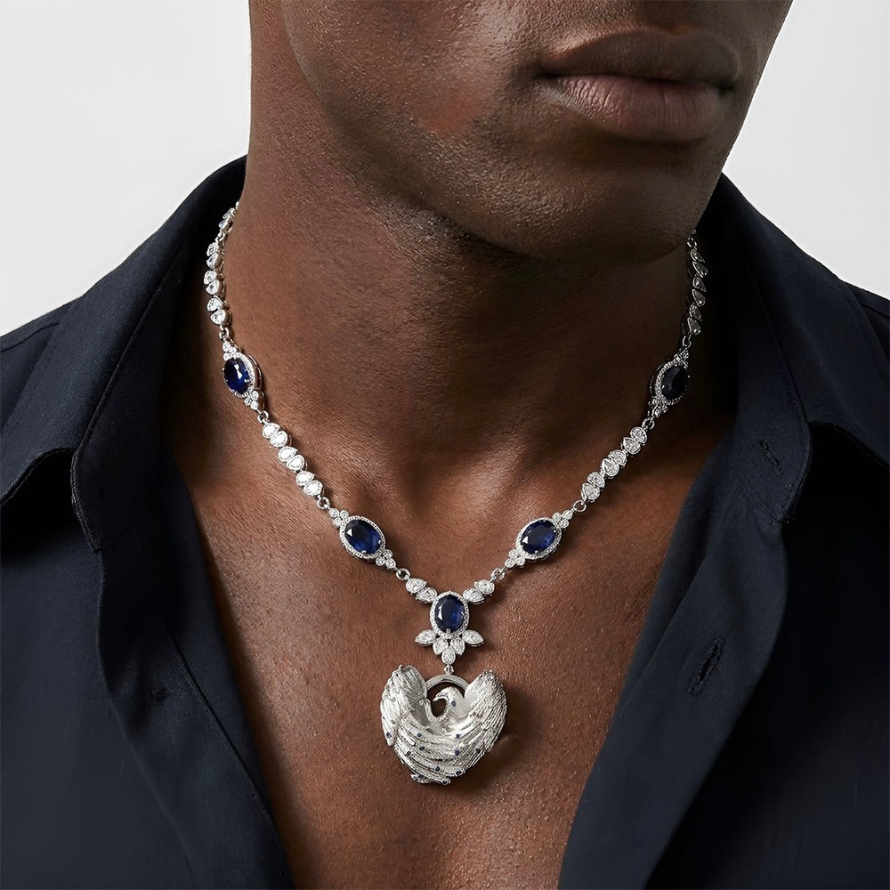 13mm Iced Angel Wing Cupid Sapphire Necklace – 20in product image 3