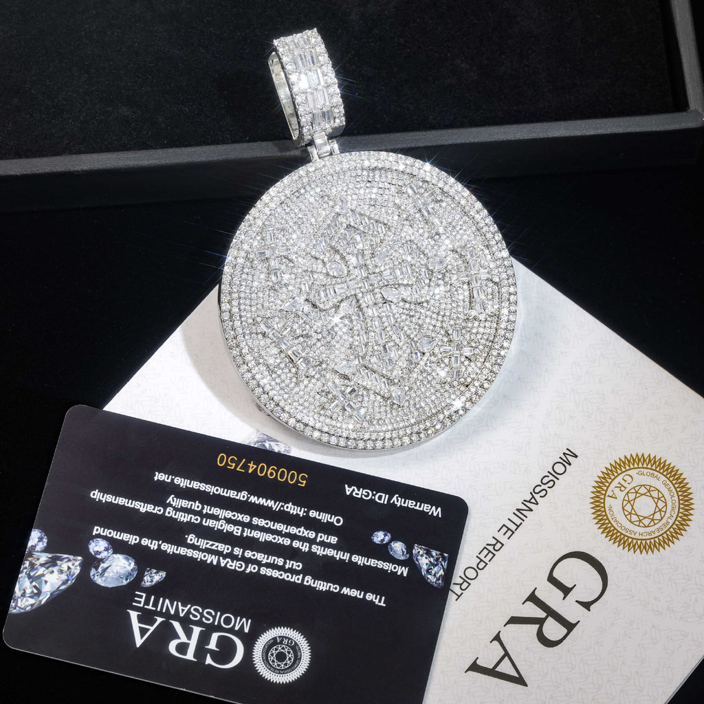 VVS Moissanite Imperial Cross Medallion Pendant - 925 Sterling Silver