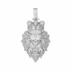 Diamond-encrusted lion head pendant on a white background