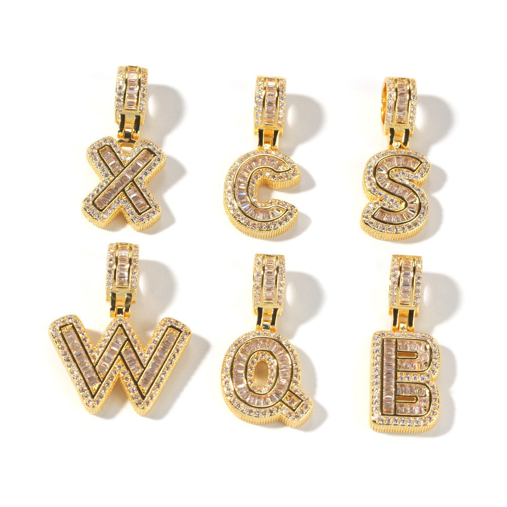 Iced Baguette Initial Pendant