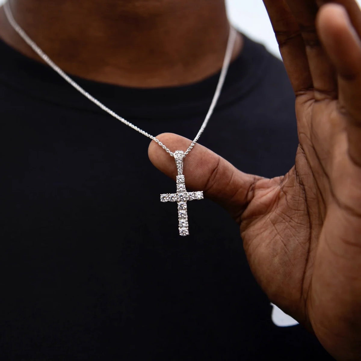 Iced Out 3mm Moissanite Cross Pendant 925 Sterling Silver