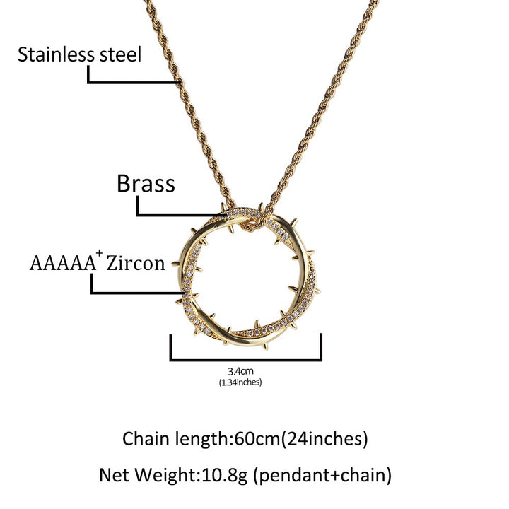 Thorn circle pendant and rope chain specifications