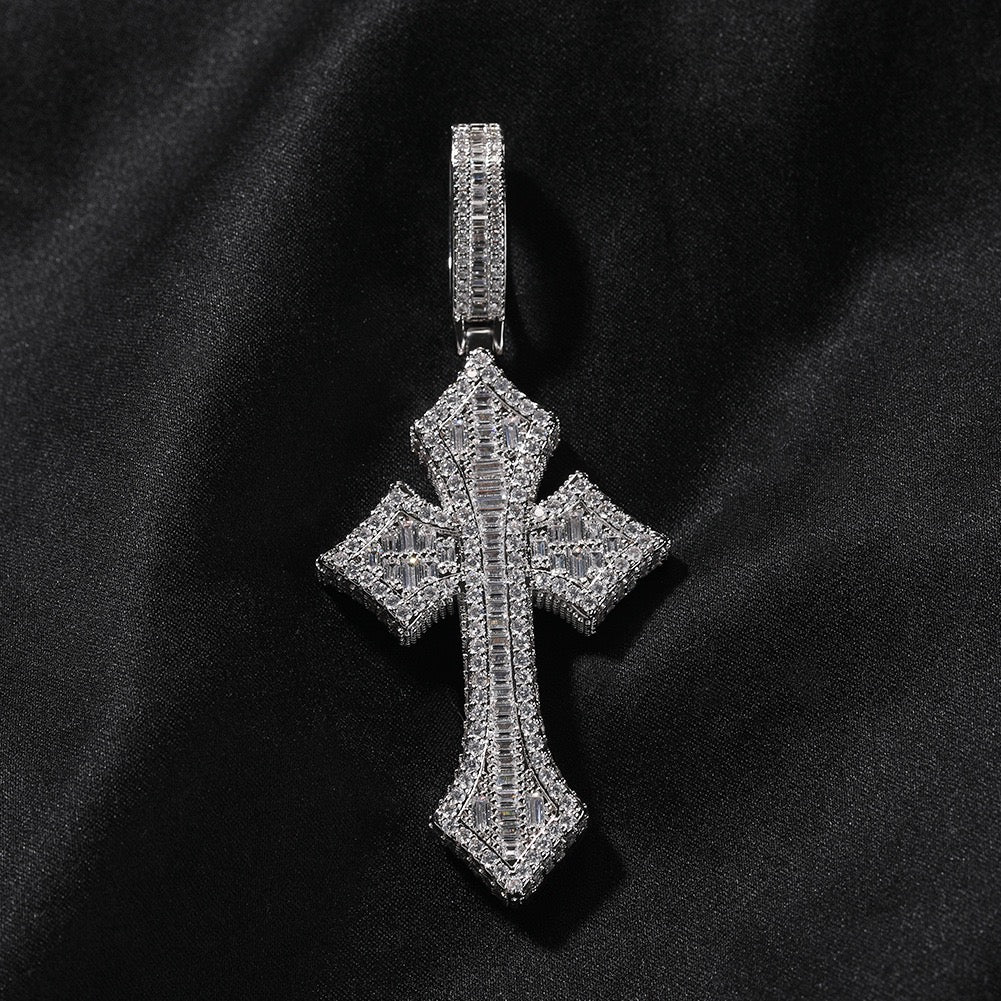 Iced Cross Pendant with Baguette Zircon Stones