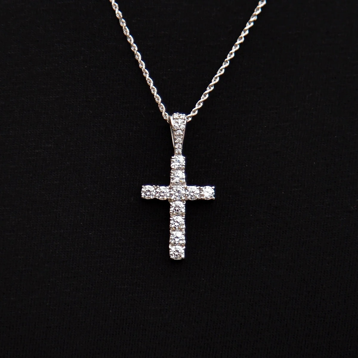 Iced Out 3mm Moissanite Cross Pendant 925 Sterling Silver with 2mm Rope Chain
