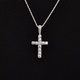 Iced Out 3mm Moissanite Cross Pendant 925 Sterling Silver with 2mm Rope Chain