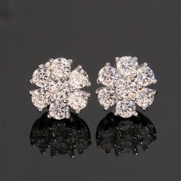 Petal Flower Moissanite Stud Earrings Screw Back - 925 Sterling Silver — product image 2