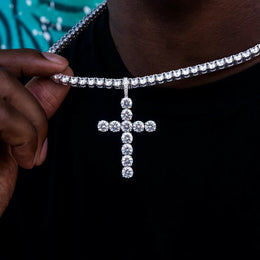 Iced Out 6.5mm Moissanite Cross Pendant 925 Sterling Silver with 4mm Tennis Chain
