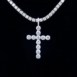 Iced Out 6.5mm Moissanite Cross Pendant 925 Sterling Silver with 4mm Tennis Chain