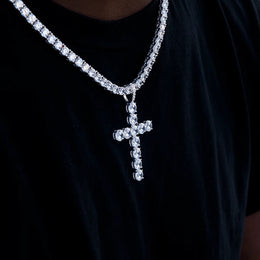 Iced Out 6.5mm Moissanite Cross Pendant 925 Sterling Silver with 4mm Tennis Chain