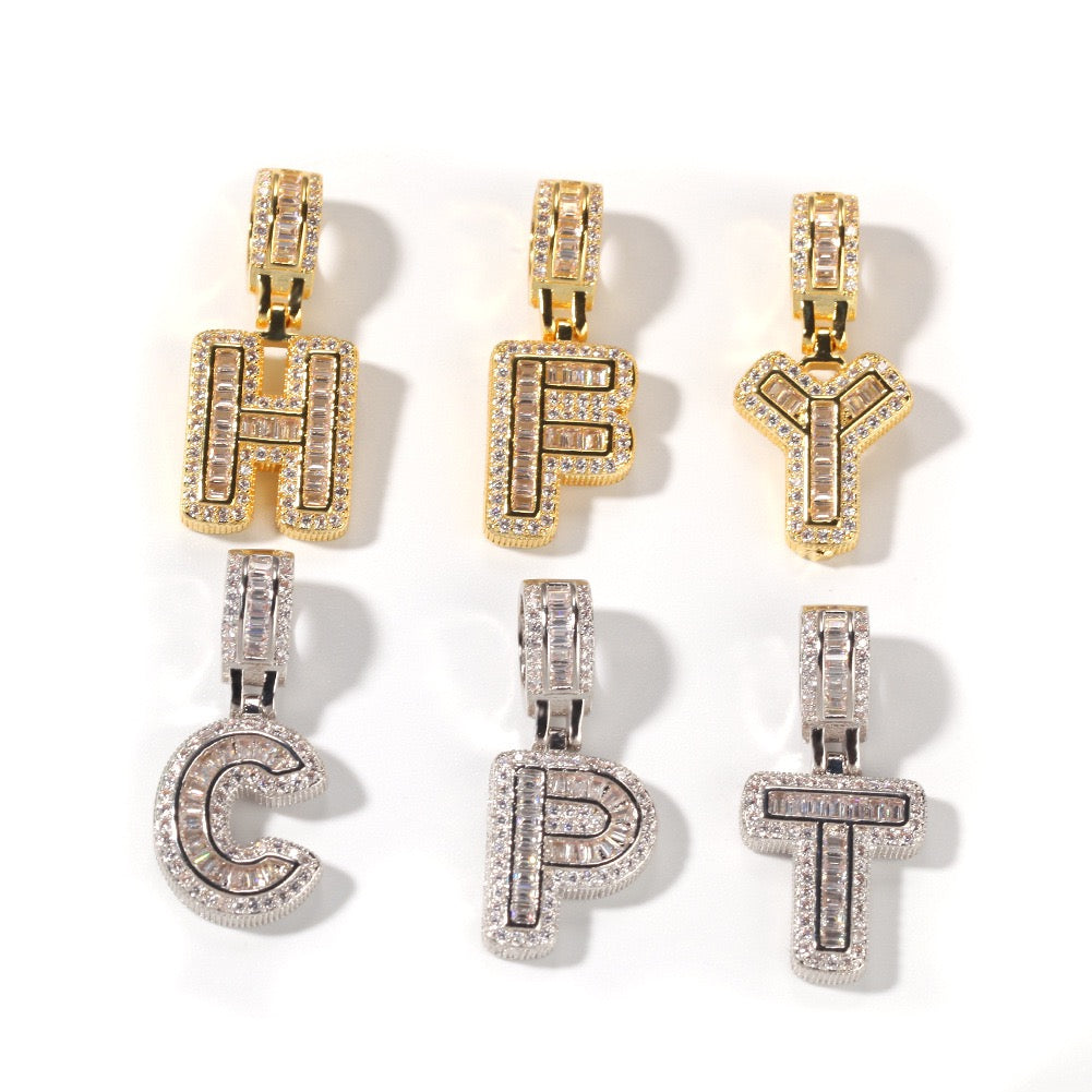 Iced Baguette Initial Pendant