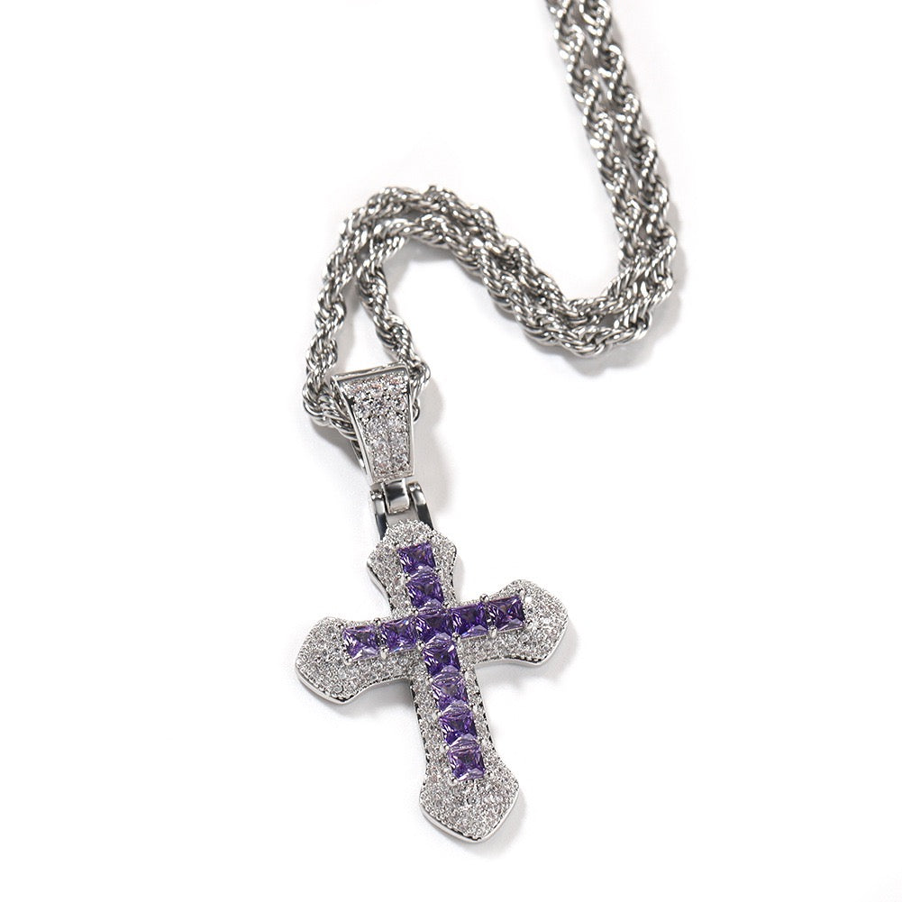 Iced Color Cross Pendant - Hip Hop Jewelry- Miles Jewellery