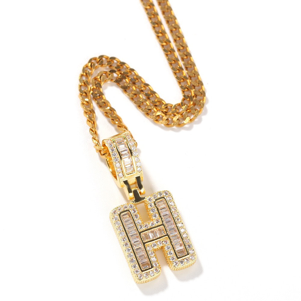 Iced Baguette Initial Pendant
