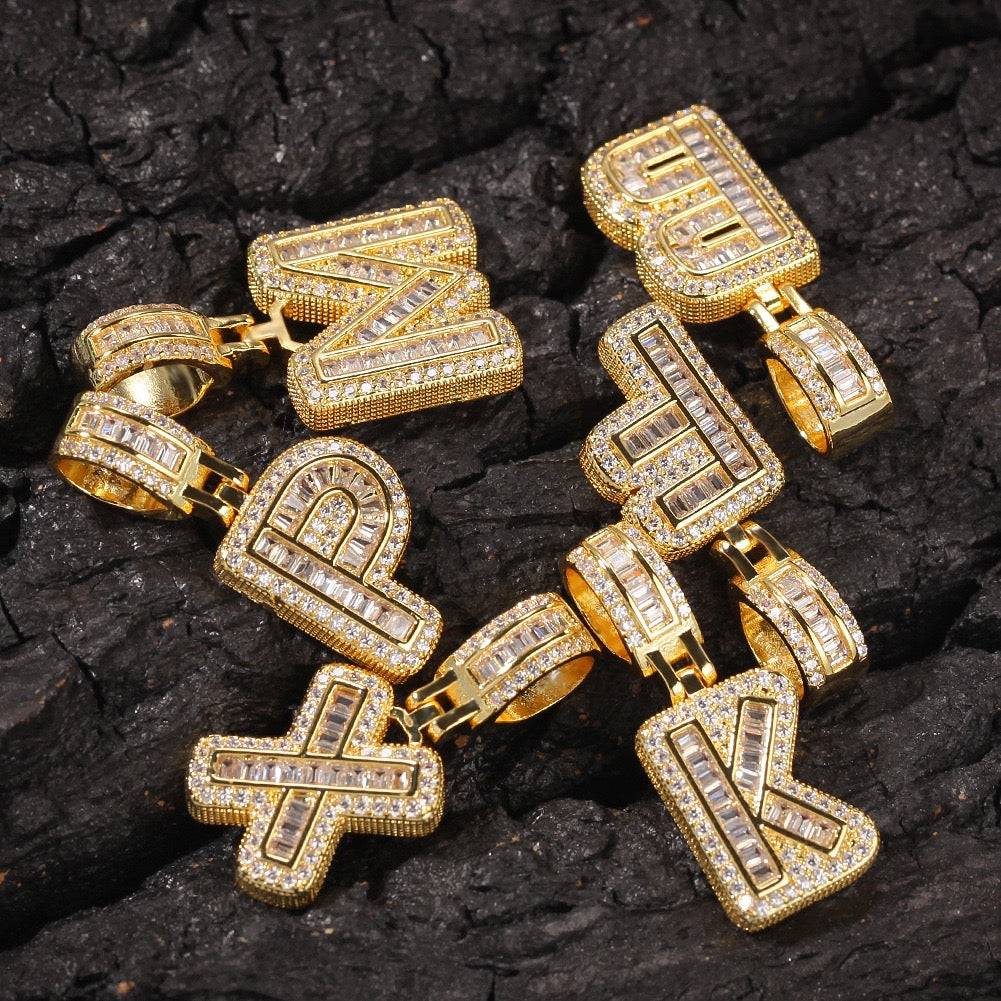 Iced Baguette Initial Pendant