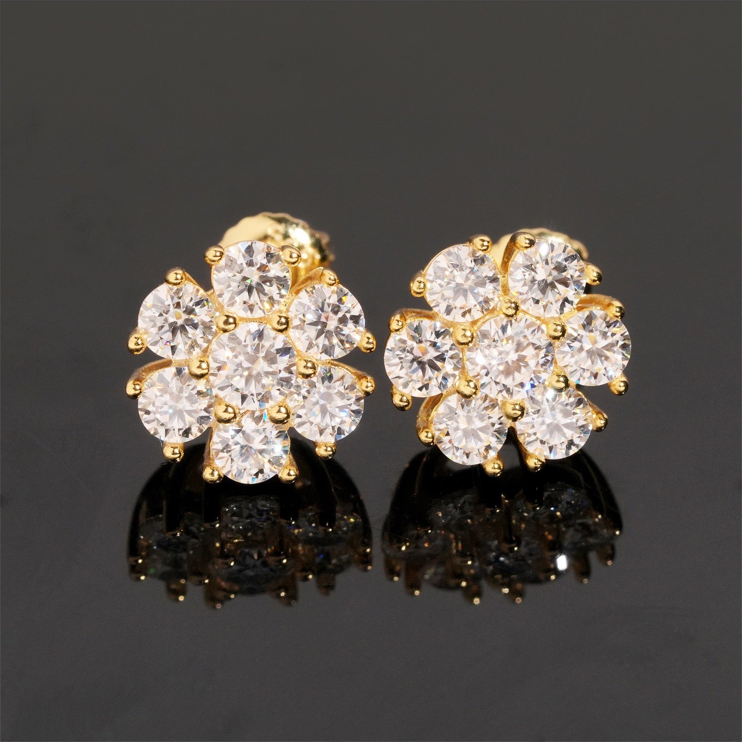 Petal Flower Moissanite Stud Earrings Screw Back - 925 Sterling Silver — product image 3