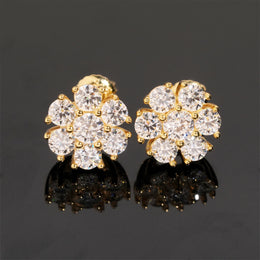 Petal Flower Moissanite Stud Earrings Screw Back - 925 Sterling Silver — product image 3