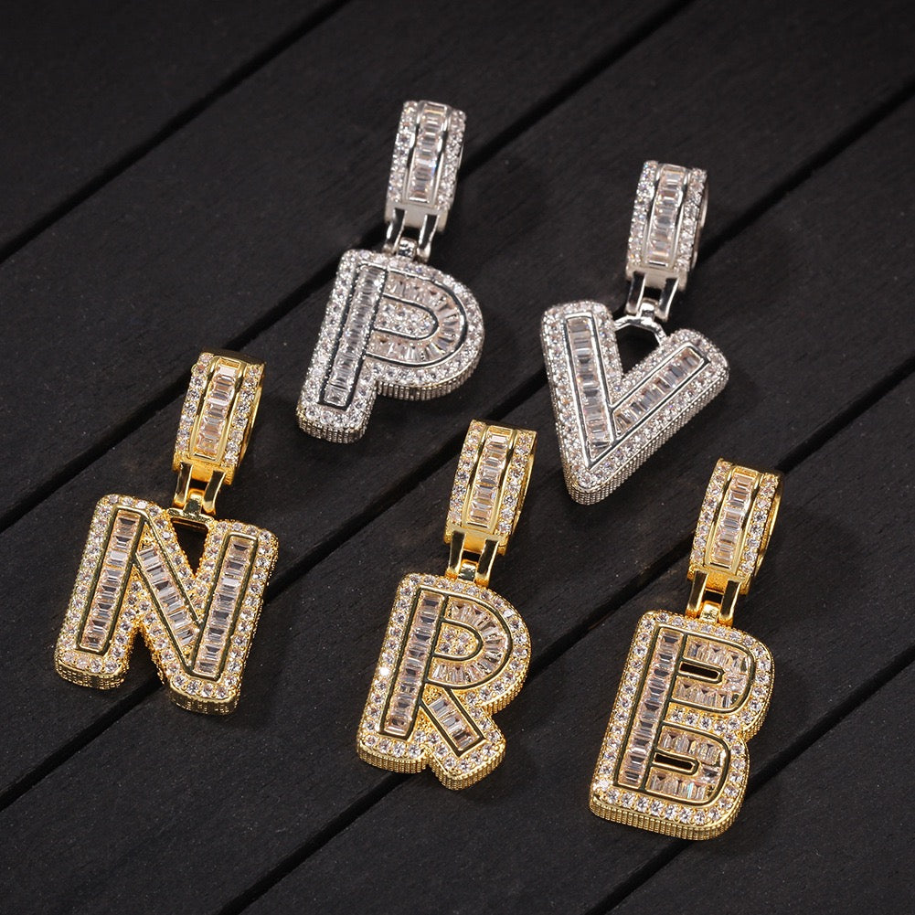 Iced Baguette Initial Pendant