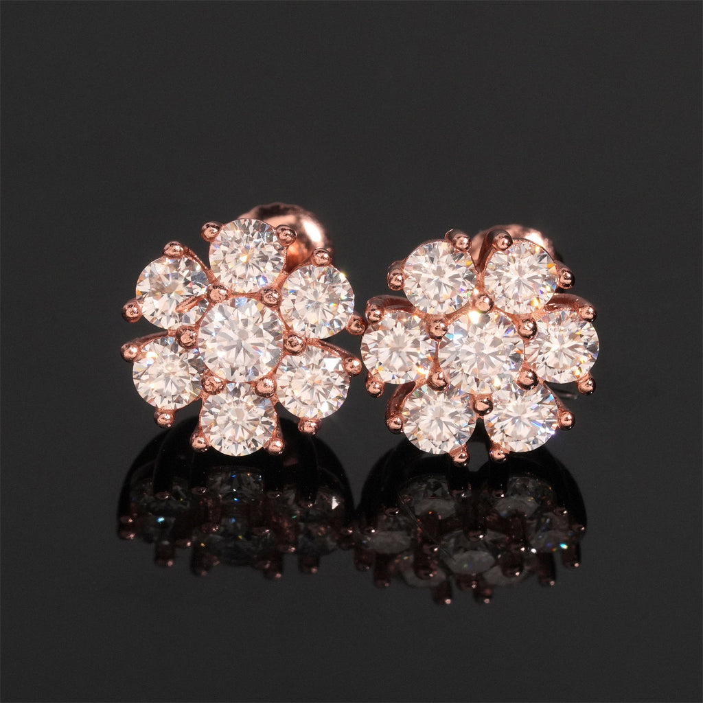 Petal Flower Moissanite Stud Earrings Screw Back - 925 Sterling Silver