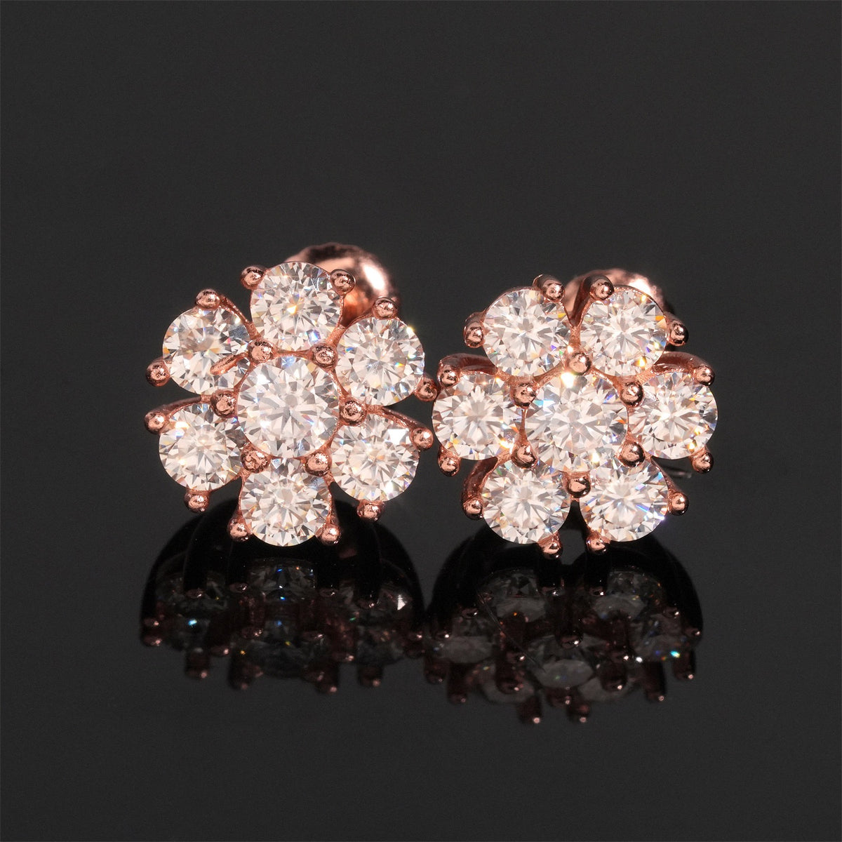 Petal Flower Moissanite Stud Earrings Screw Back - 925 Sterling Silver