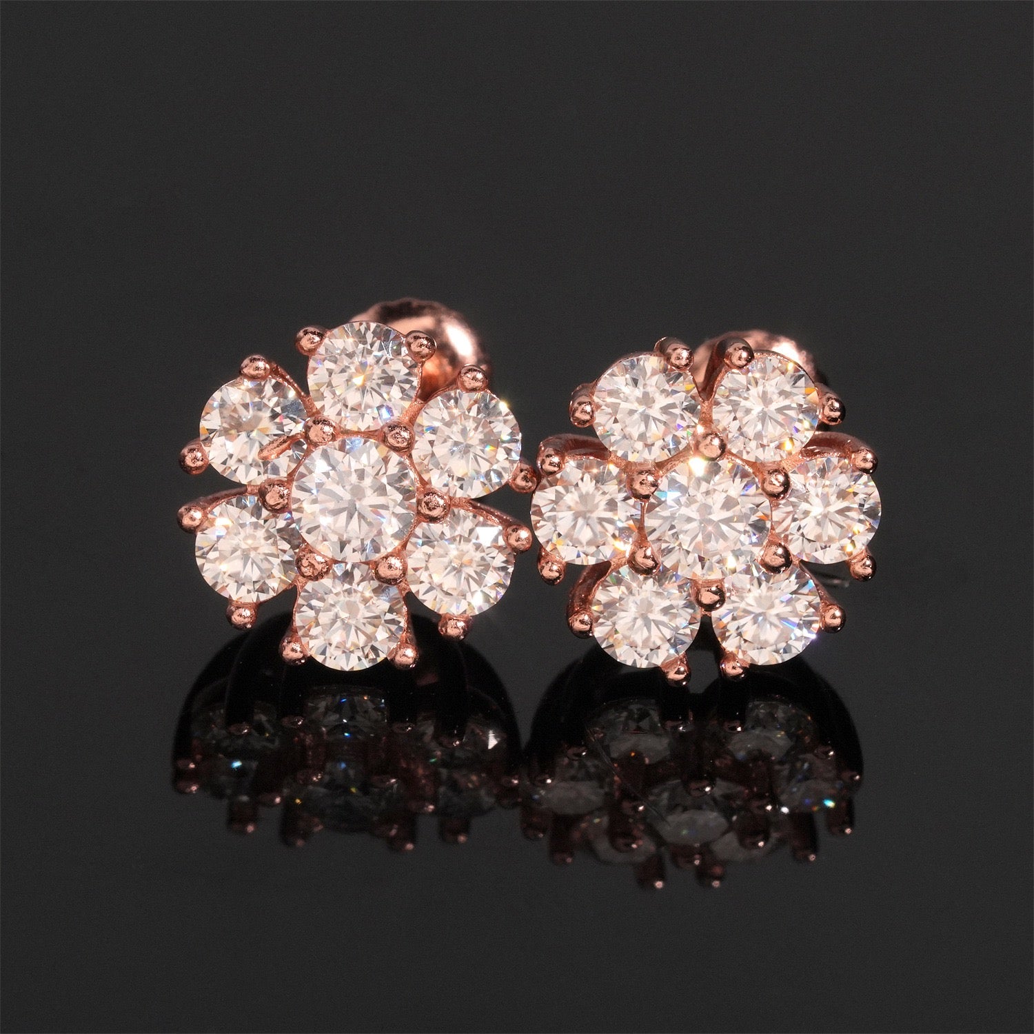 Petal Flower Moissanite Stud Earrings Screw Back - 925 Sterling Silver — product image 9