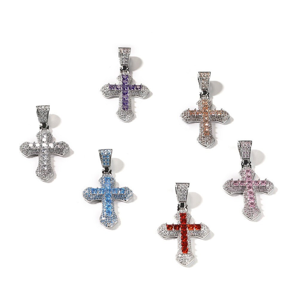 Iced Color Cross Pendant - Hip Hop Jewelry- Miles Jewellery